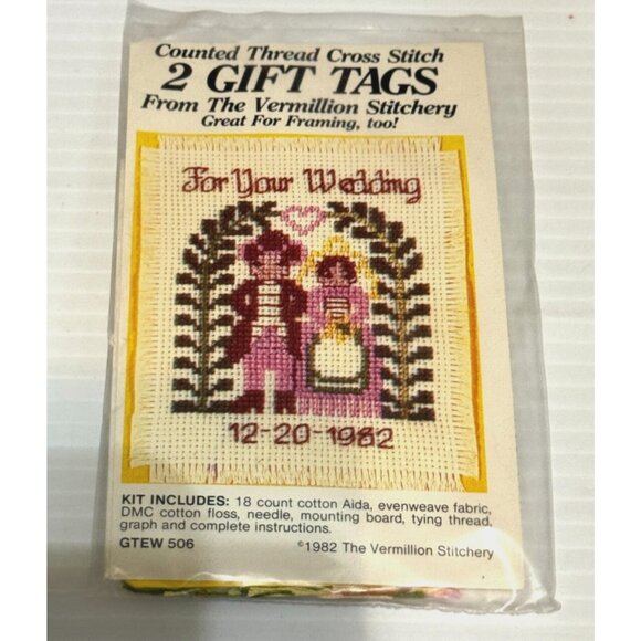 NEW Vermillion Stitchery 2 Gift Tags Cross Stitch Kit Wedding GTEW506 - Picture 1 of 2
